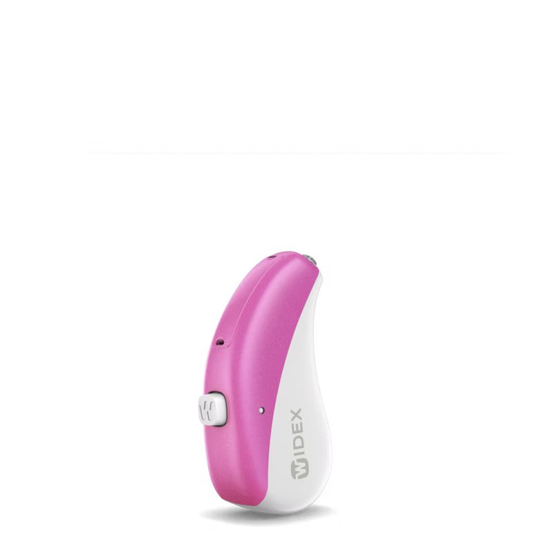 et sæt WIDEX Moment sRIC høreapparater i pink